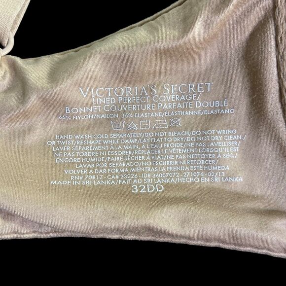 VICTORIA SECRET BEIGE LINED PERFECT COVERAGE BONNET DOUBLE PARFAITE SIZE 32DD - Picture 6 of 7
